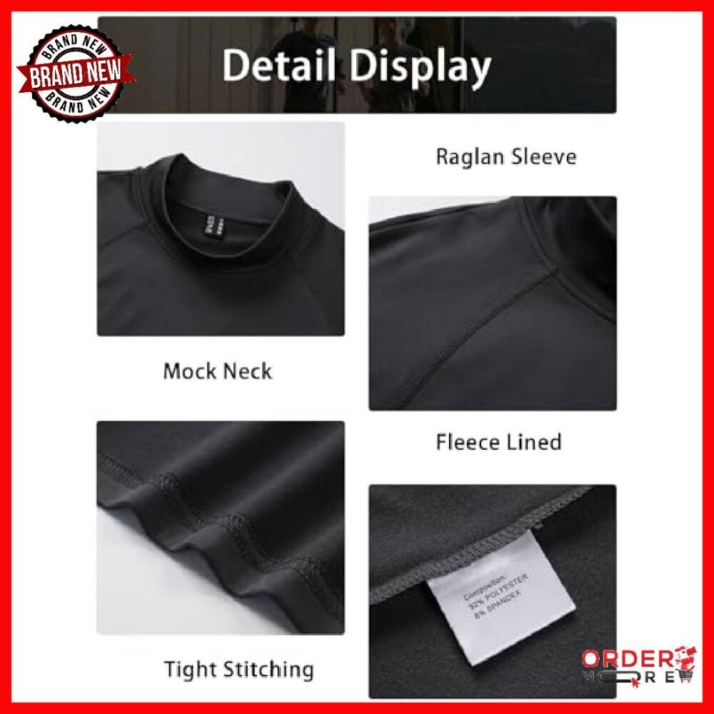 Men's Thermal Mock Neck Fleece Lined Base Layer Long Sleeve Shirt - Picture 5 of 8